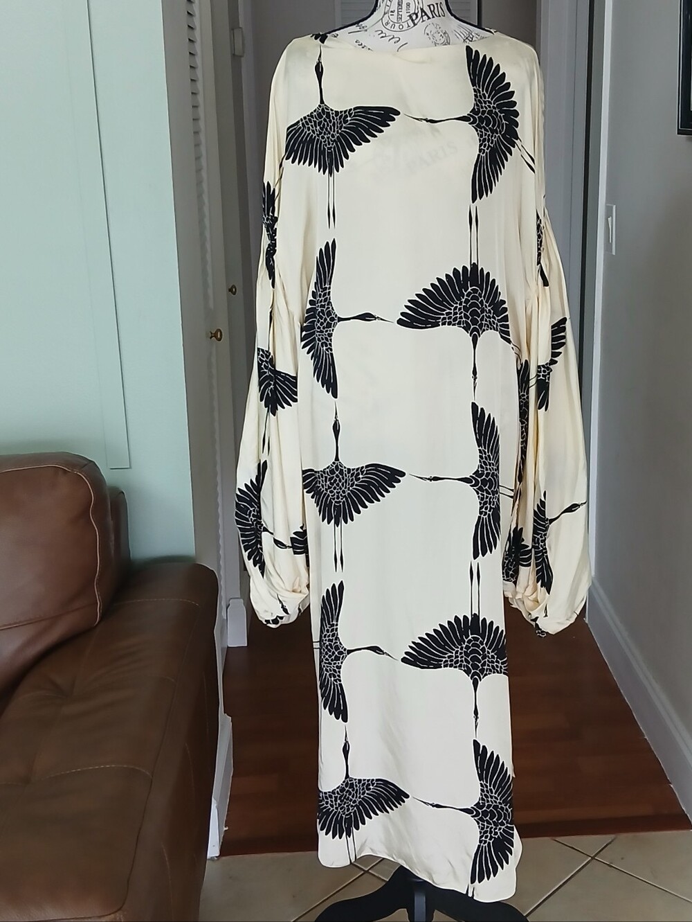 KHAITE Zelma Black & Cream Crane Print Dress - Picture 5 of 16